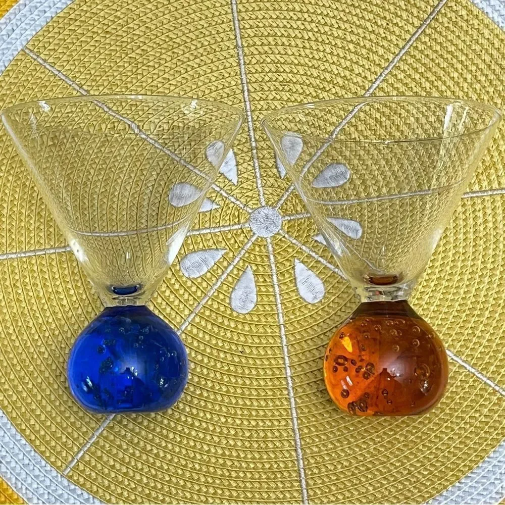 Set Of 2 Martini, Vodka Cocktail Bottom Bubble Glasses